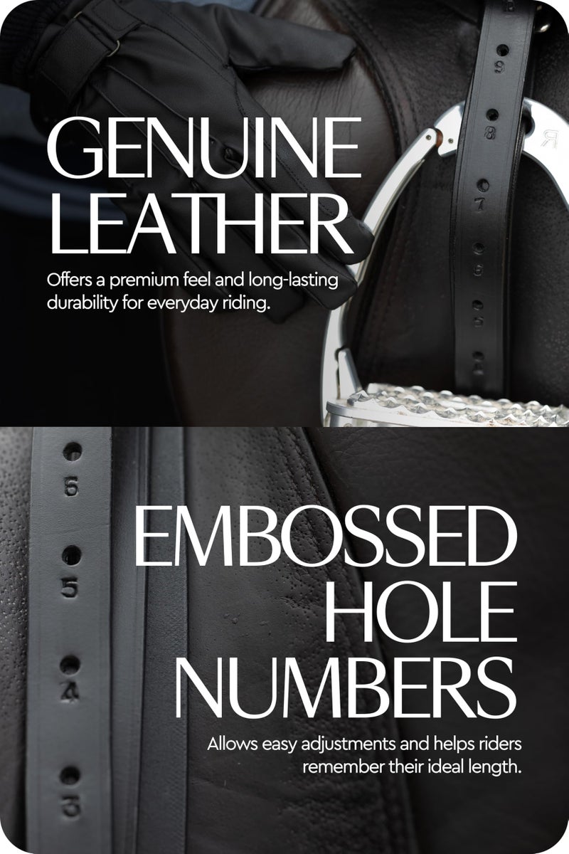 HORZE Genuine Leather English Riding Stirrup Leathers Pair | Adult Sizes - Black - 57 in - Image 4
